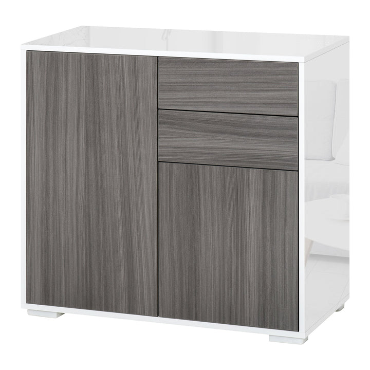Modern Stylish Freestanding Push-Open Design Cabinet with 2 Drawer, 2 Door Cabinet, 2 Part Inner Space Light Grey and White