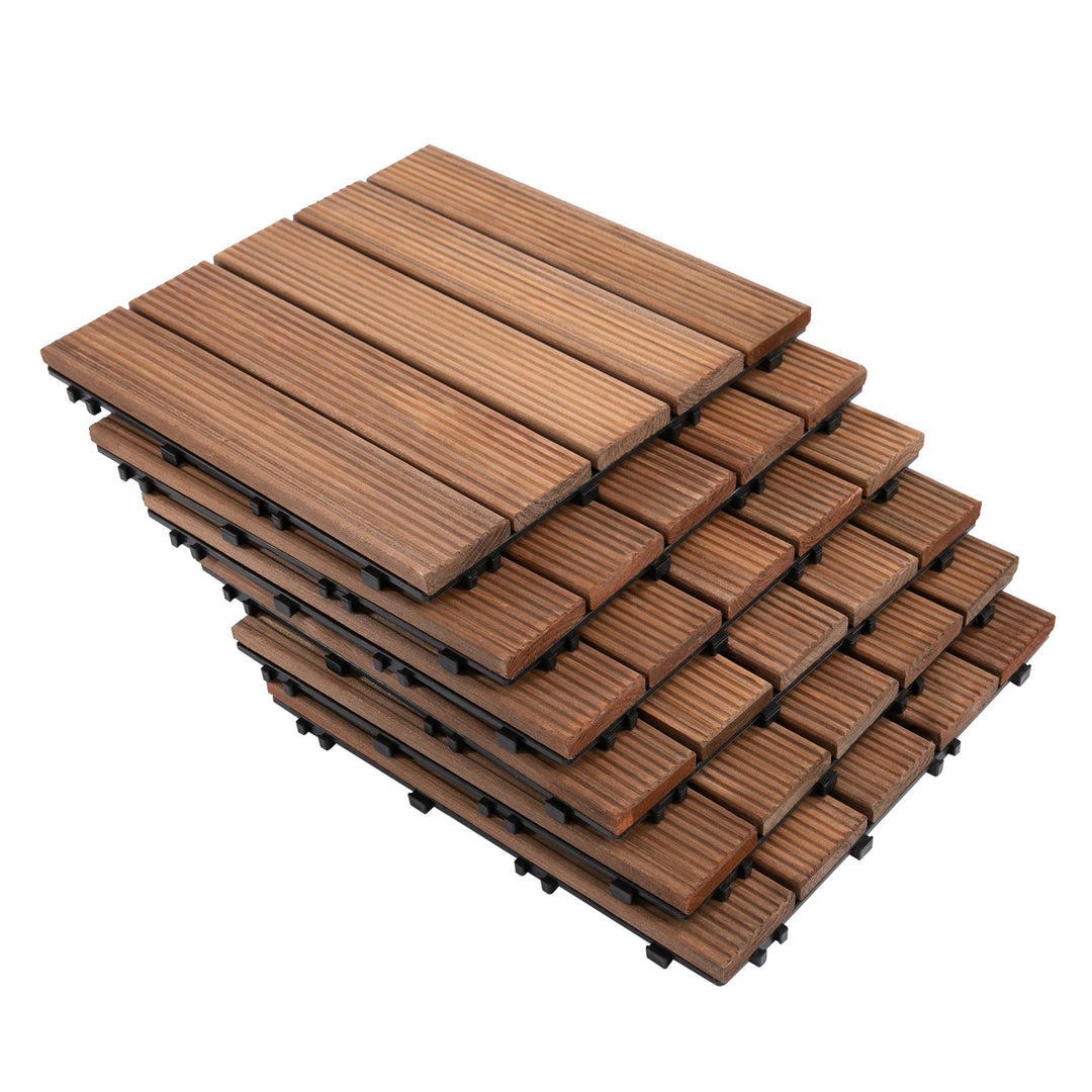 27 Pcs Floor Tiles Interlocking Solid Wood DIY Deck Tiles Indoor Outdoor Flooring