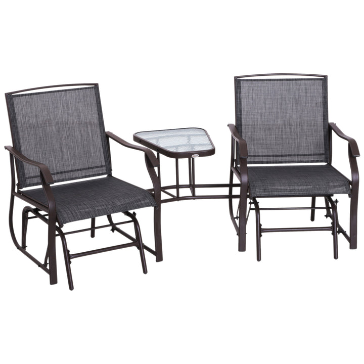 Garden Double Glider Rocking Chairs with Middle Table - Grey