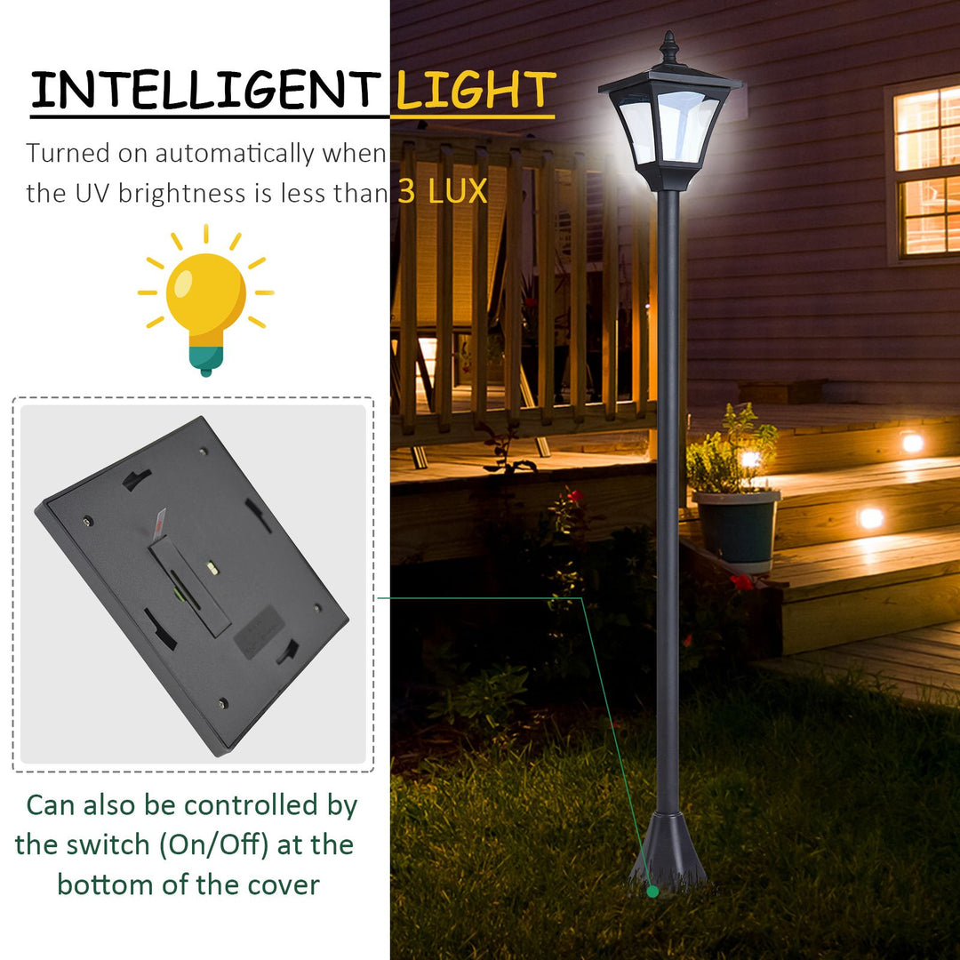 Outdoor Solar Powered Post Lamp Sensor Dimmable LED Lantern Bollard Pathway 1.2M Tall – Black