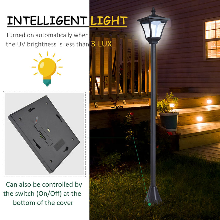 Outdoor Solar Powered Post Lamp Sensor Dimmable LED Lantern Bollard Pathway 1.2M Tall – Black