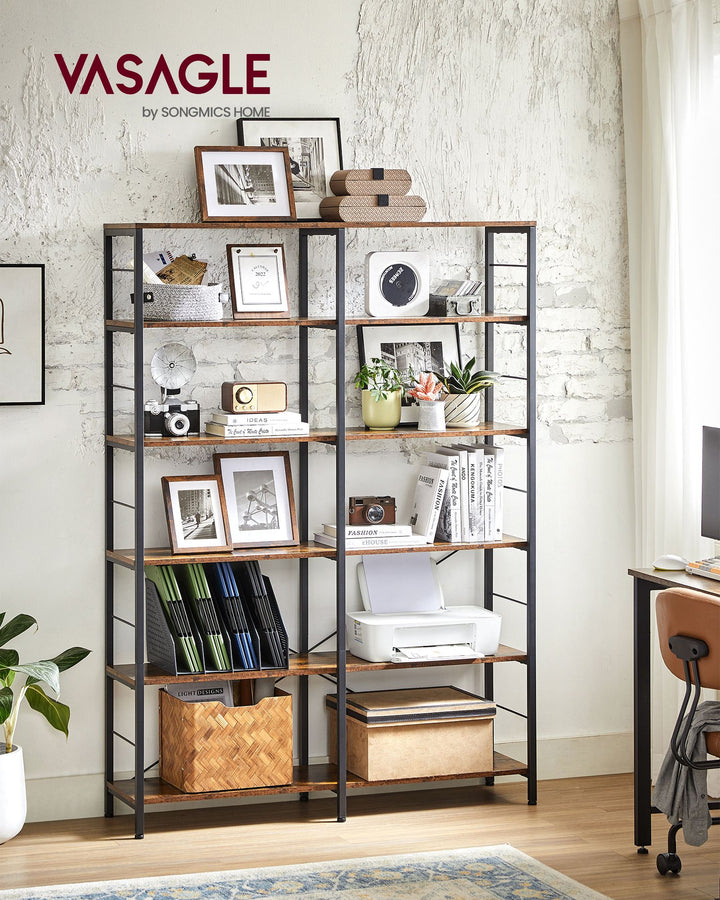 6-Tier Bookshelf Rustic Brown and Black 30 x 120 x 172.5 cm