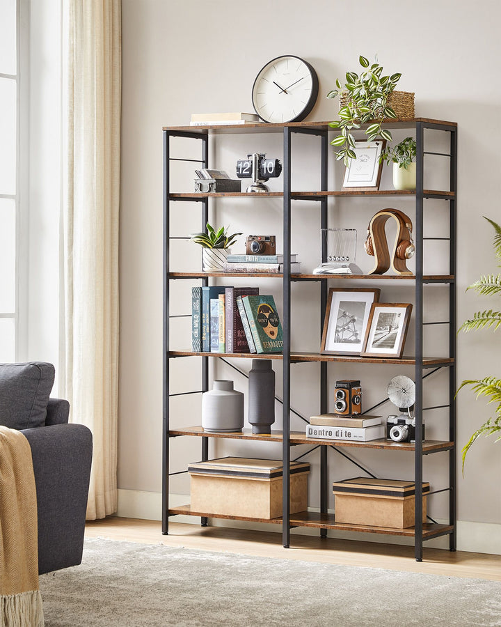 6-Tier Bookshelf Rustic Brown and Black 30 x 120 x 172.5 cm