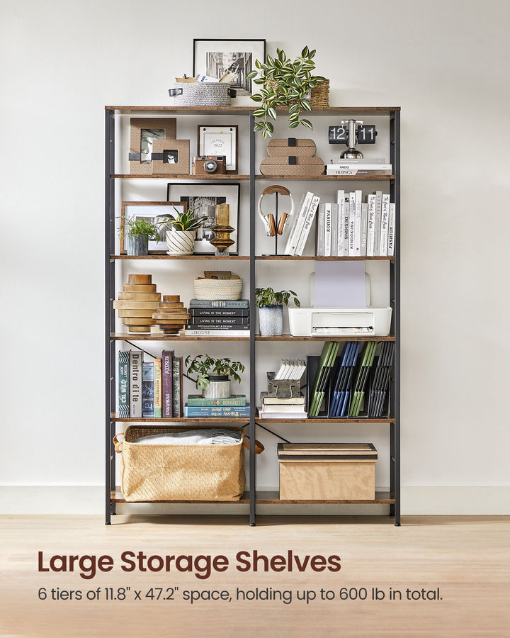 6-Tier Bookshelf Rustic Brown and Black 30 x 120 x 172.5 cm