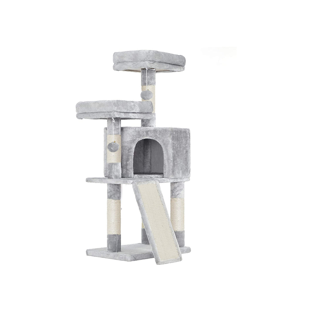 Grey Cat Tower with Scratching Ramp
