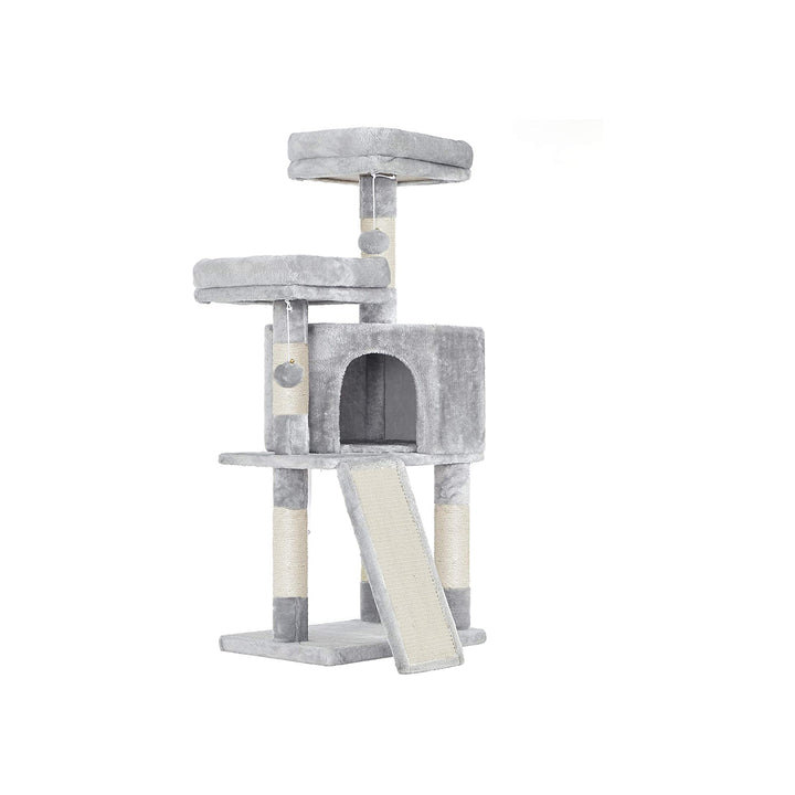 Grey Cat Tower with Scratching Ramp