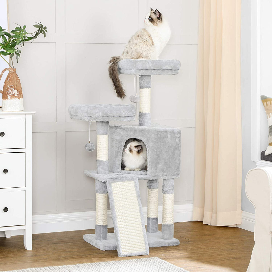 Grey Cat Tower with Scratching Ramp