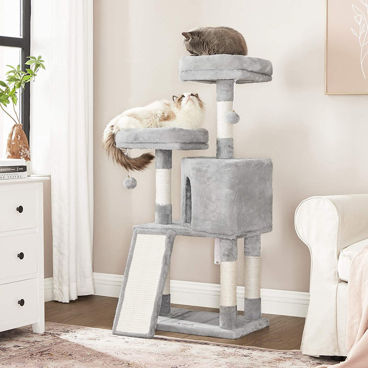 Grey Cat Tower with Scratching Ramp