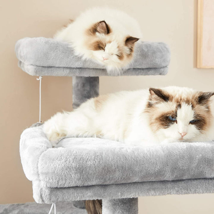 Grey Cat Tower with Scratching Ramp