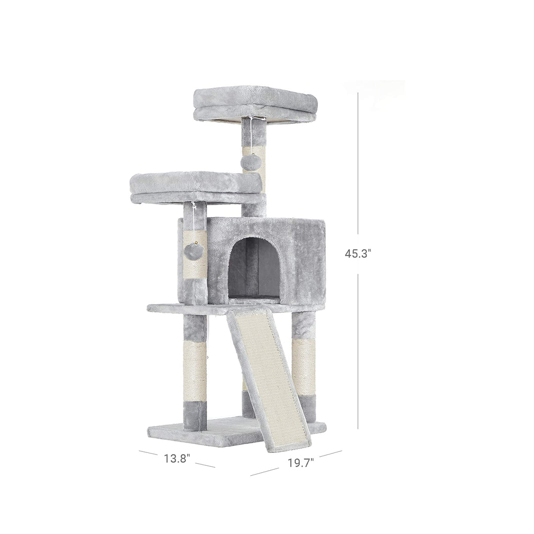 Grey Cat Tower with Scratching Ramp