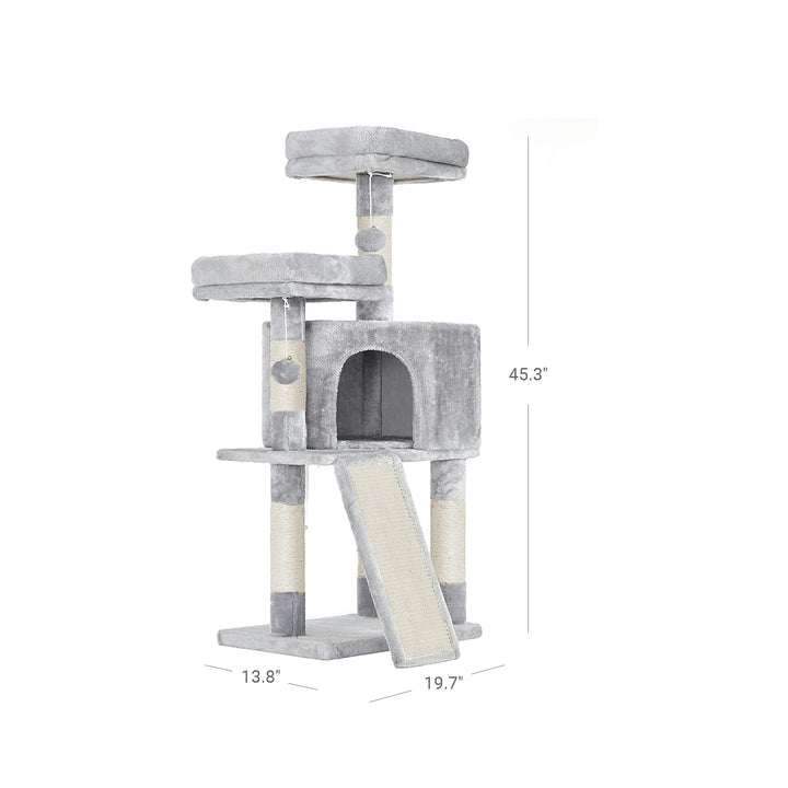 Grey Cat Tower with Scratching Ramp