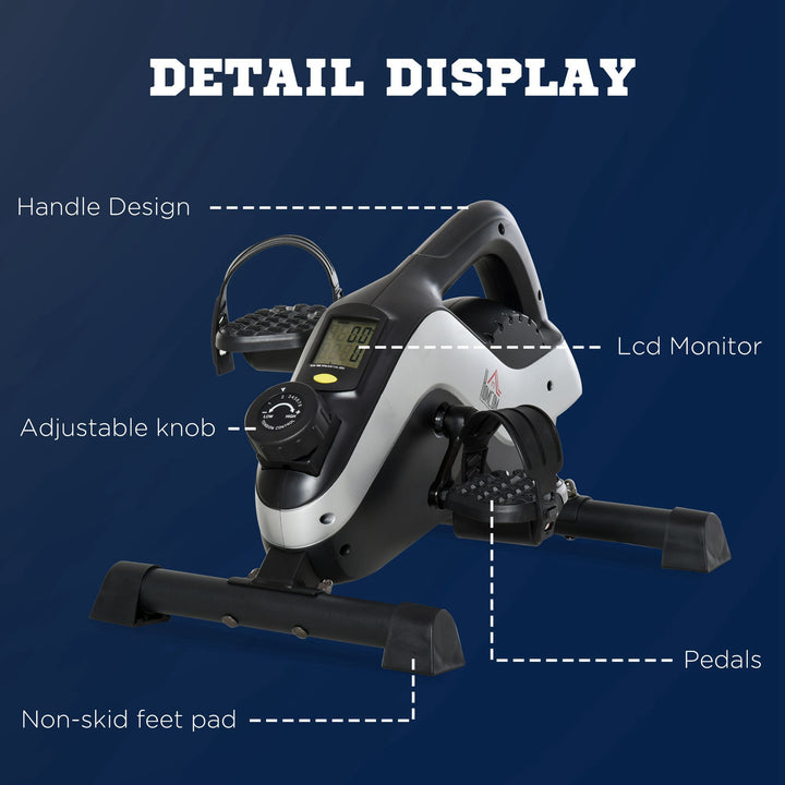 HOMCOM Mini Exercise Bike Under Desk Bike 8 Levels Magnetic Resistance Stationary Bike Leg Fitness w/ LCD Display