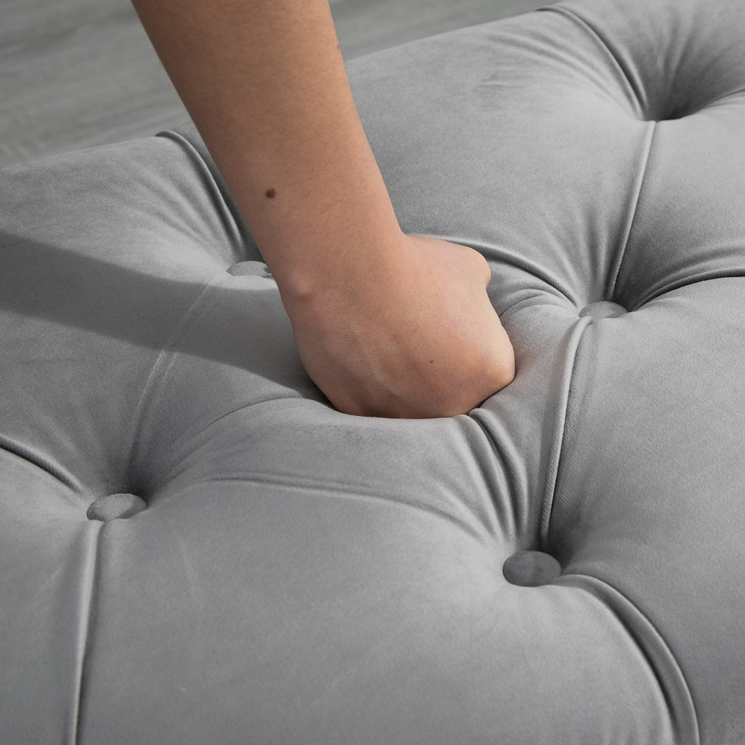 HOMCOM Semi-Circle Storage Ottoman Bench Tufted Upholstered Accent Seat Footrest Stool with Rubberwood Legs for Entryway & Bedroom, Grey