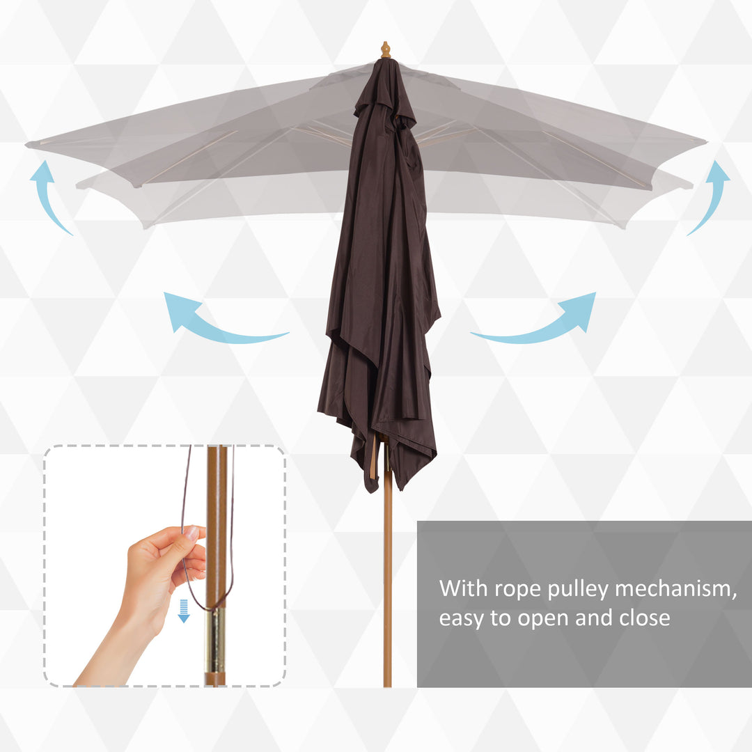 Outsunny Garden Parasol Umbrella Wooden Sun Umbrella Outdoor Sun Shade Canopy, Dark Coffee,2 x 3m