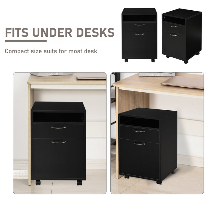HOMCOM 60cm Storage Cabinet w/ Drawer Open Shelf Metal Handles 4 Wheels Office Home Organiser Mobile Printer Black