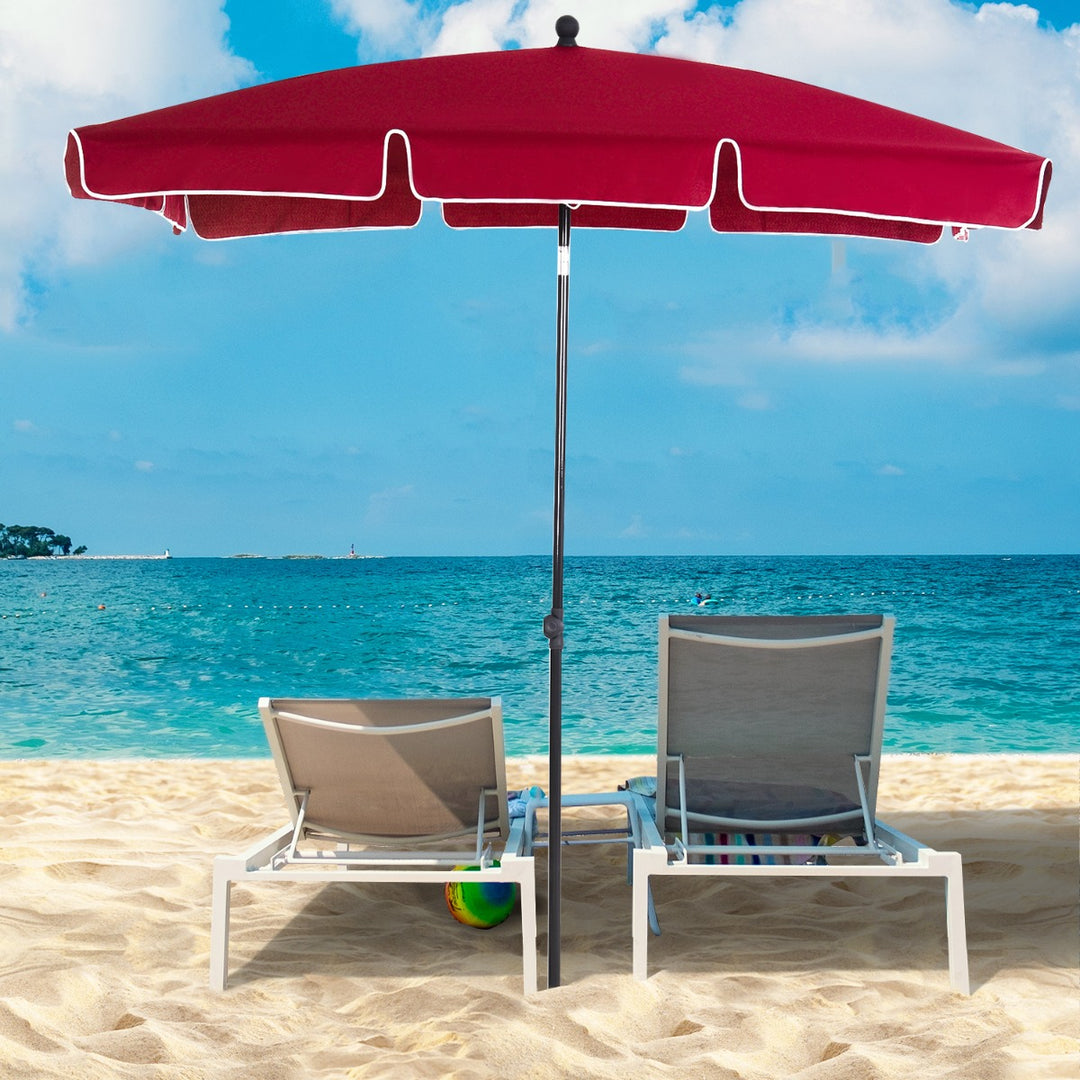 Red Rectangular Garden Parasol Aluminium Sun Umbrella Patio Garden Tilt 2M x 1.25M