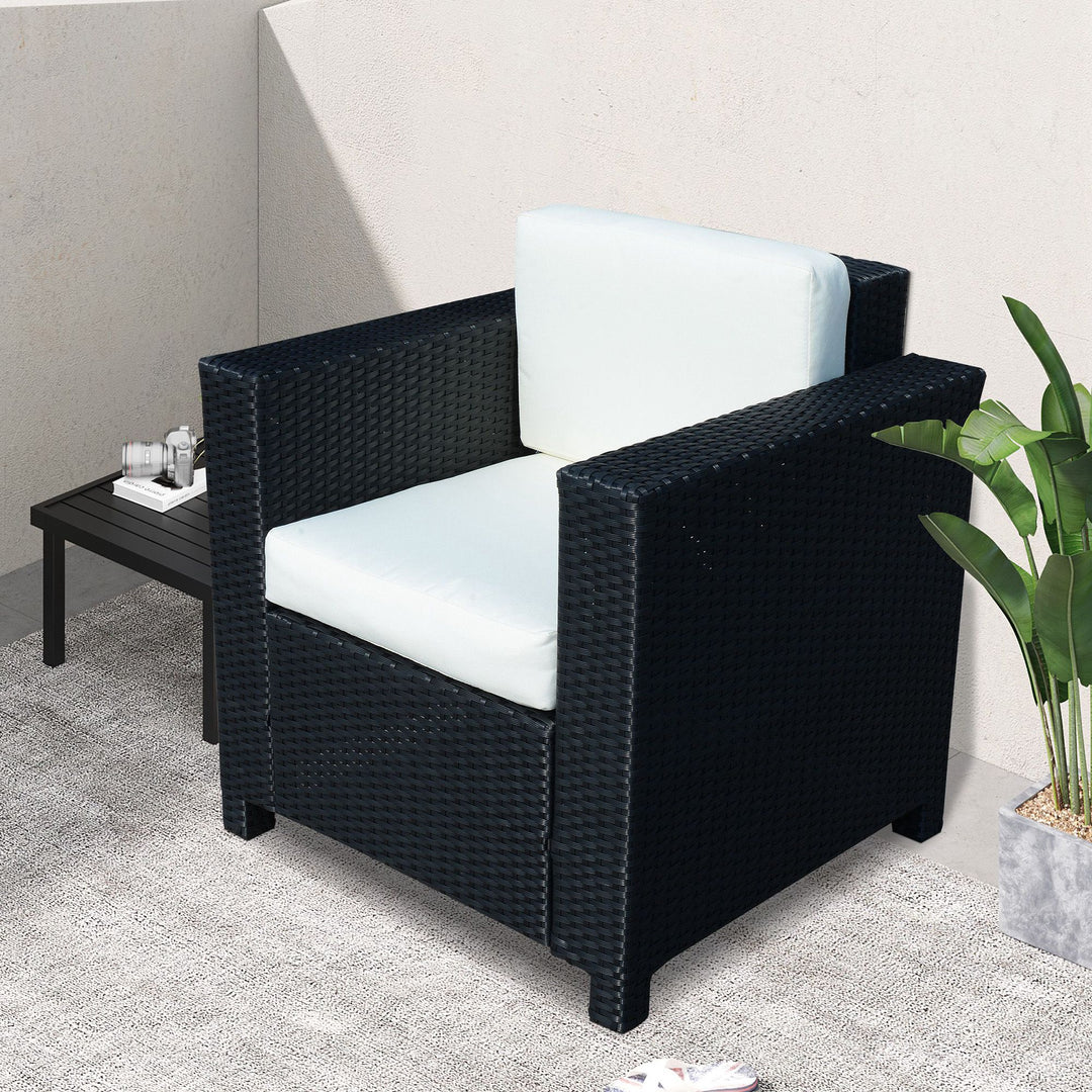 Rattan Garden All-Weather Wicker Single Sofa - Black