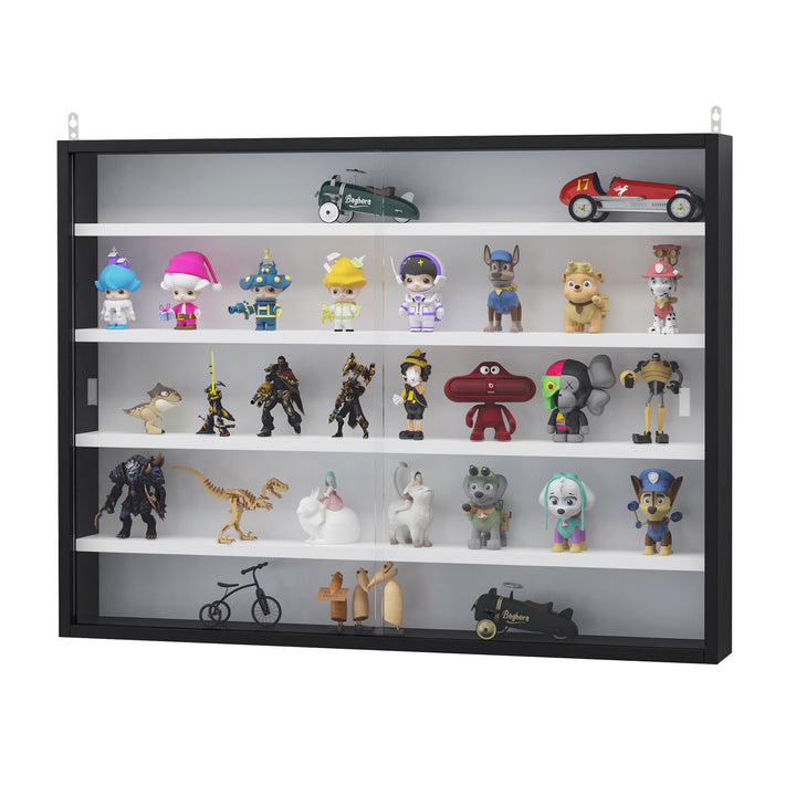 5-Tier Wall Display Shelf Unit Cabinet w/ 4 Adjustable Shelves Glass Doors Home Office Ornaments 60x80cm Black/White