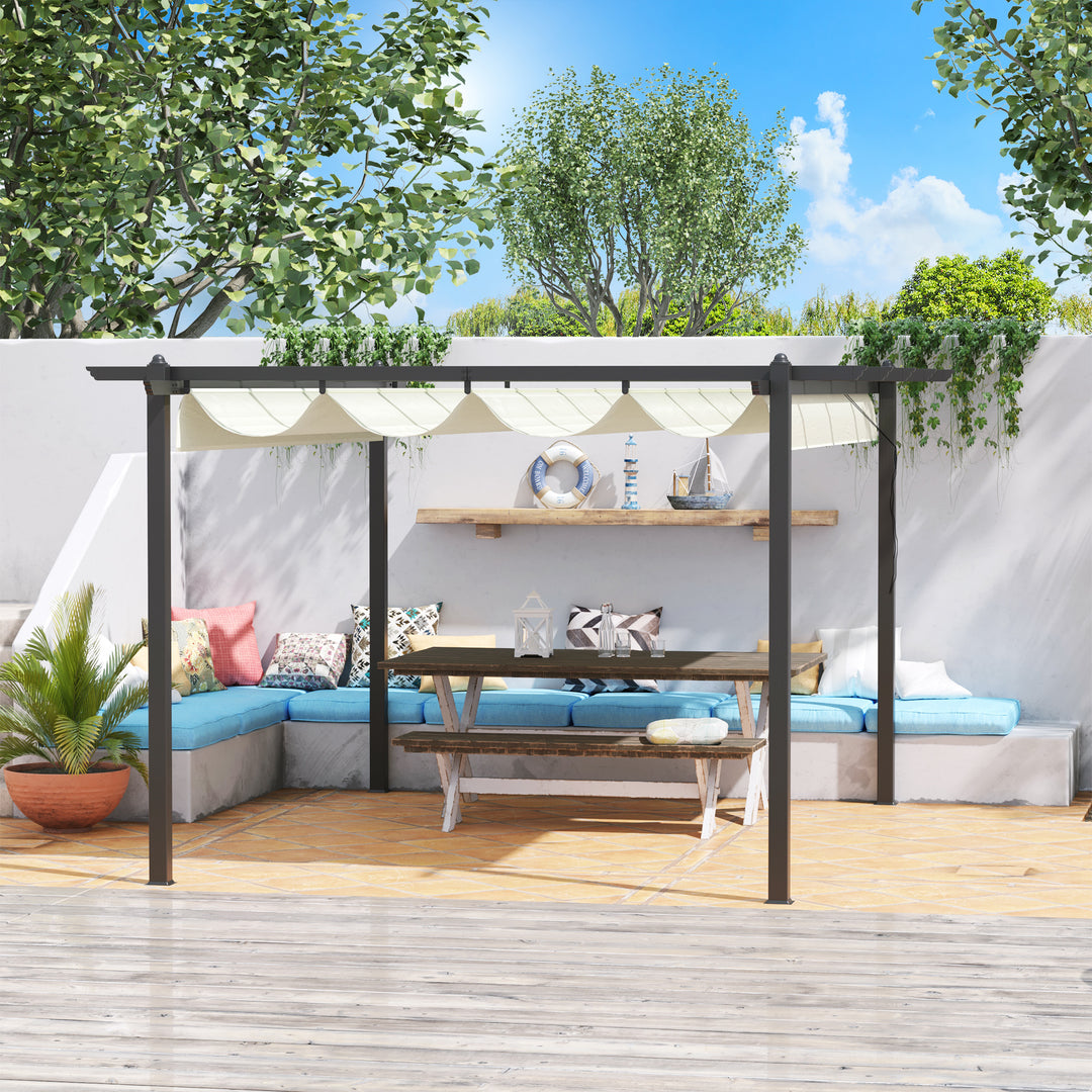 Aluminum Pergola Gazebo Garden Shelter with Retractable Roof Canopy 4x3m - Cream White