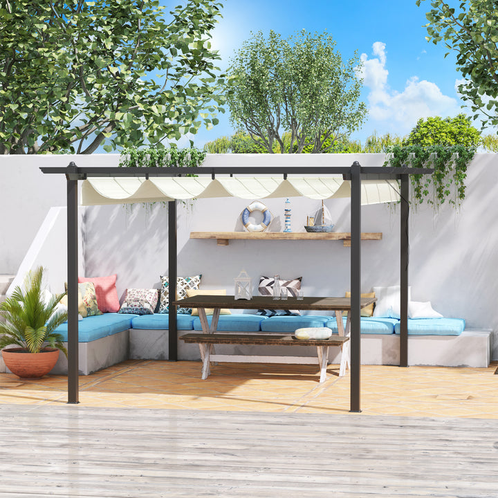 Aluminum Pergola Gazebo Garden Shelter with Retractable Roof Canopy 4x3m - Cream White