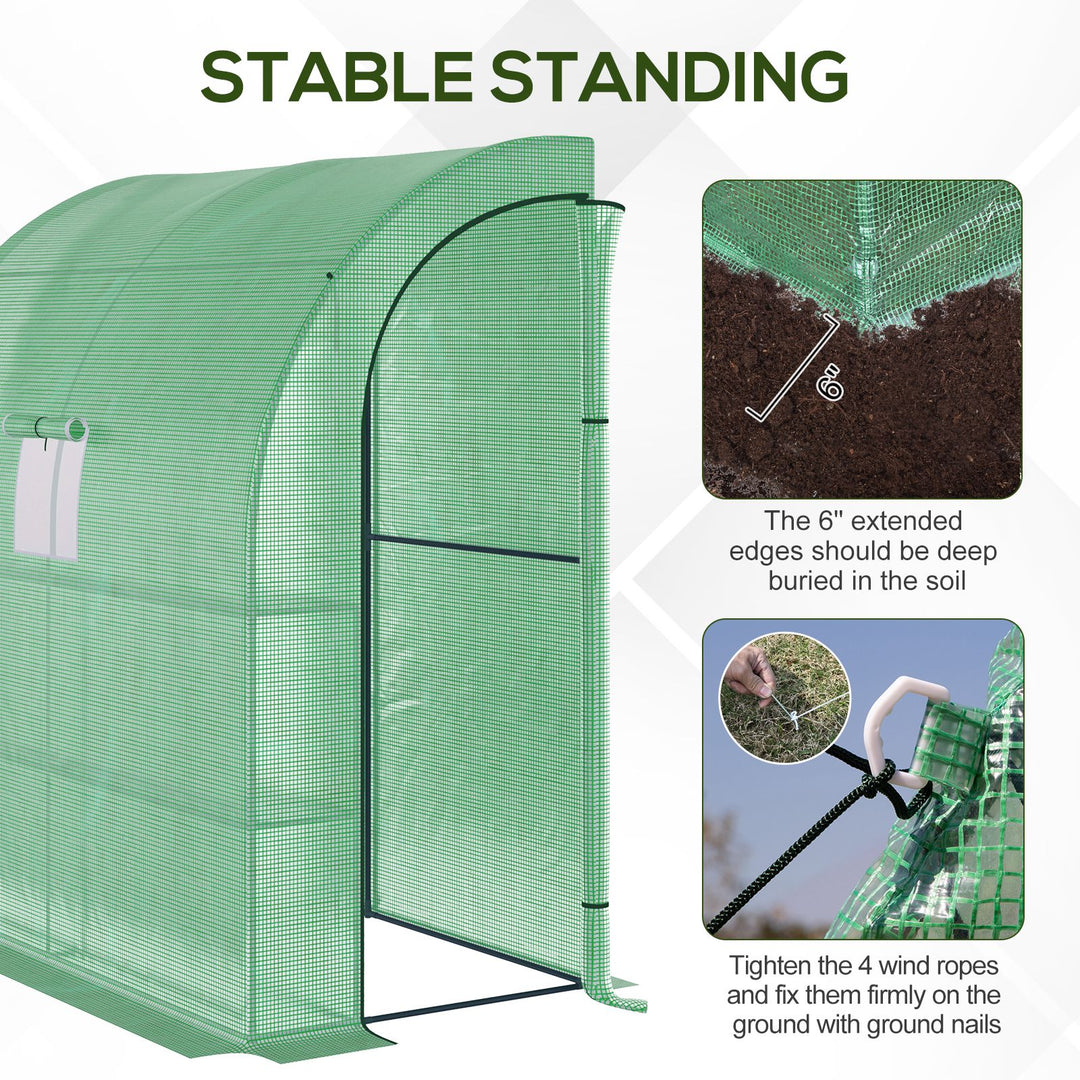 Outsunny Lean to Greenhouses with Windows and Doors 2 Tiers 4 Wired Shelves 200L x 100W x 215Hcm Green