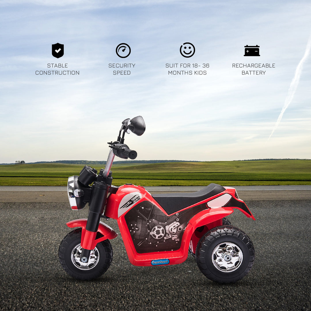 Kids Electric Motorcycle Ride-On Toy 3-Wheels Battery Powered Motorbike Rechargeable 6V with Horn Headlights Motorbike for 18 - 36 Months Red