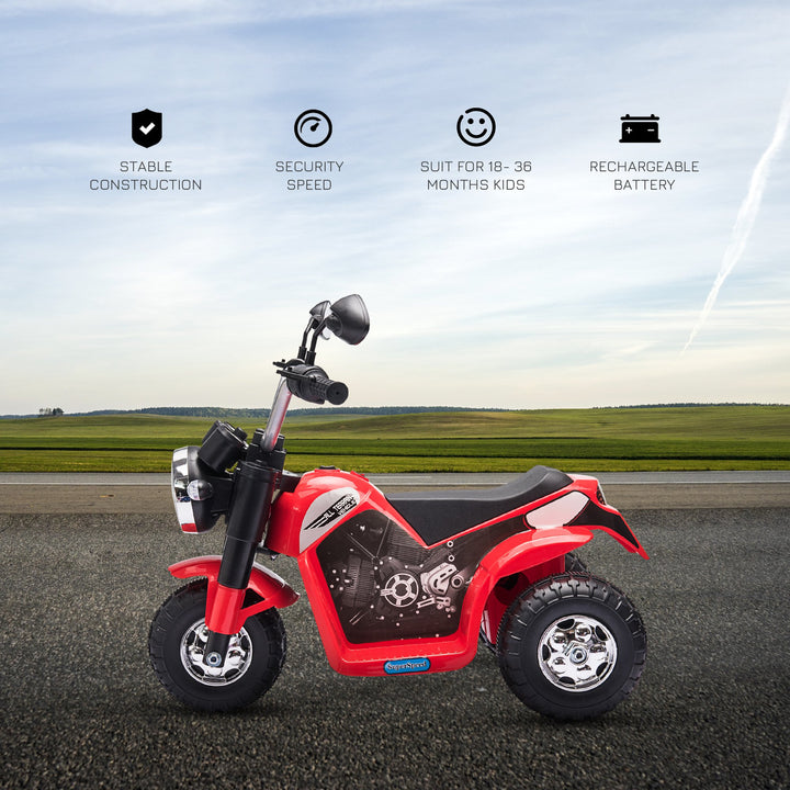 Kids Electric Motorcycle Ride-On Toy 3-Wheels Battery Powered Motorbike Rechargeable 6V with Horn Headlights Motorbike for 18 - 36 Months Red