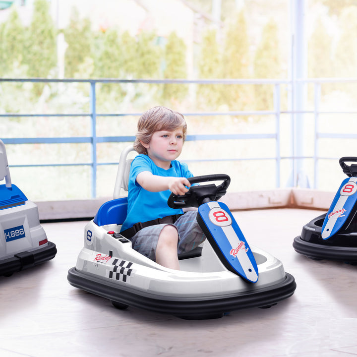 Electric Kids Bumper Car, 6V 360-Degree Rotation Waltzer Car, Battery Powered Ride on Car with 2 Speeds, Music, Horn and Lights, Gift for 18-48 Months - White