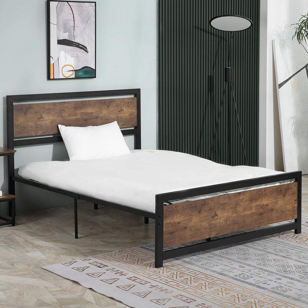 Full Bed Frame with Headboard & Footboard, Strong Slat Support Twin Size Metal Bed w/ Underbed Storage Space, No Box Spring Needed