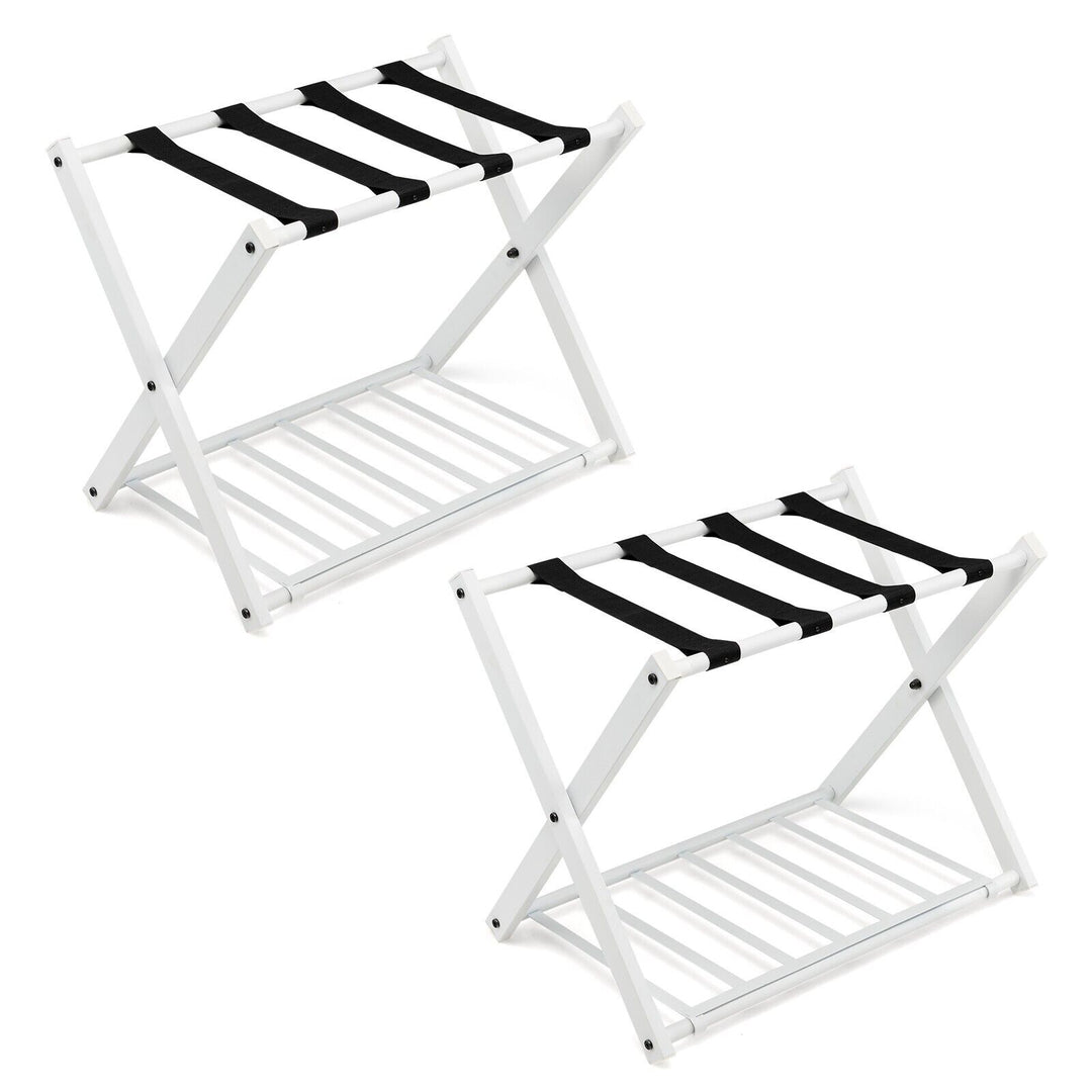 2 Piceces 2-Tiers Folding Luggage Rack Set-White