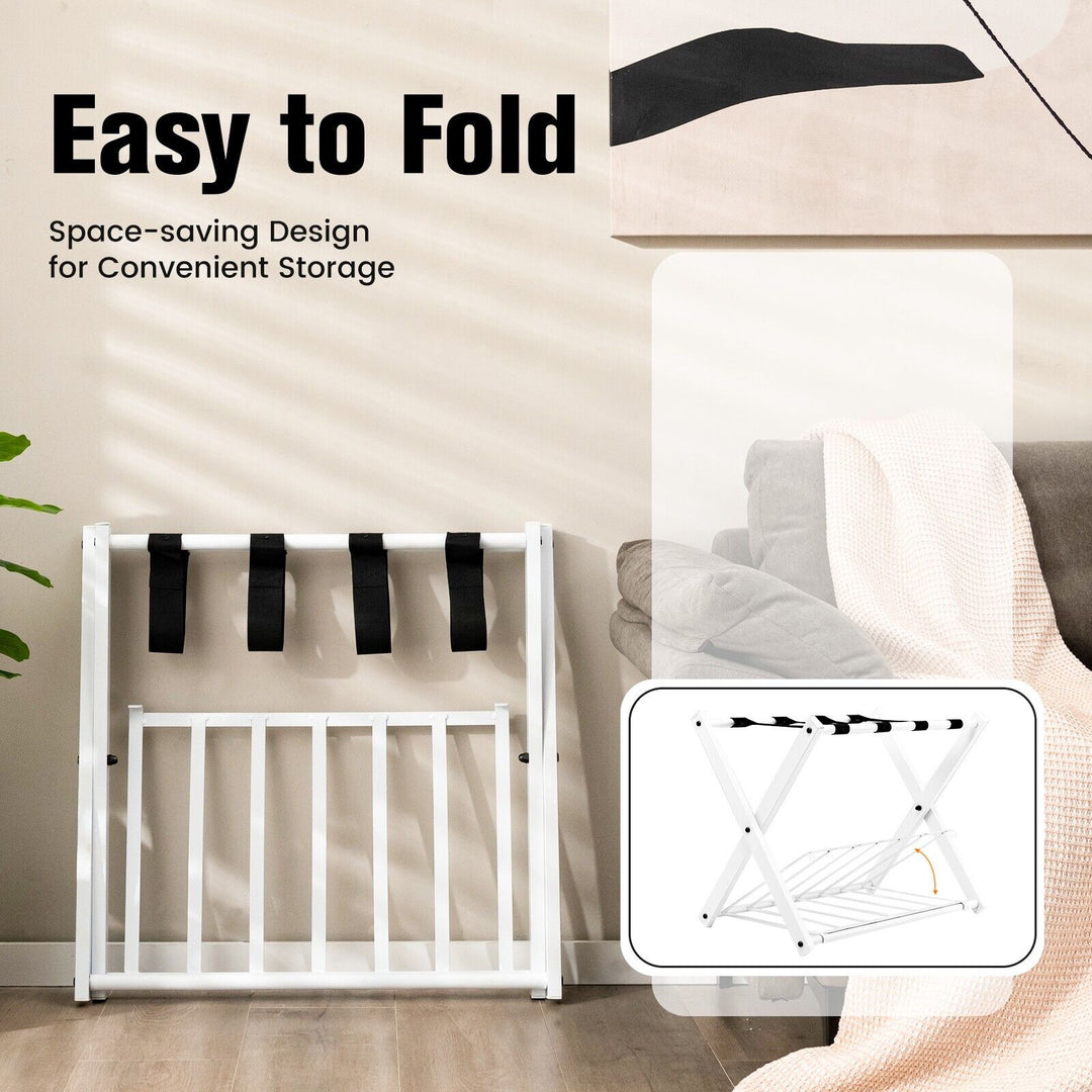 2 Piceces 2-Tiers Folding Luggage Rack Set-White