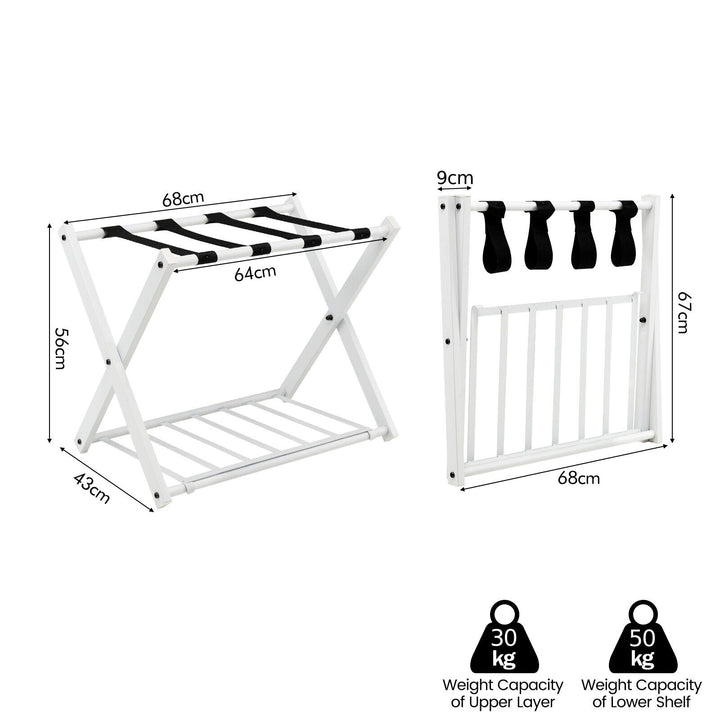 2 Piceces 2-Tiers Folding Luggage Rack Set-White