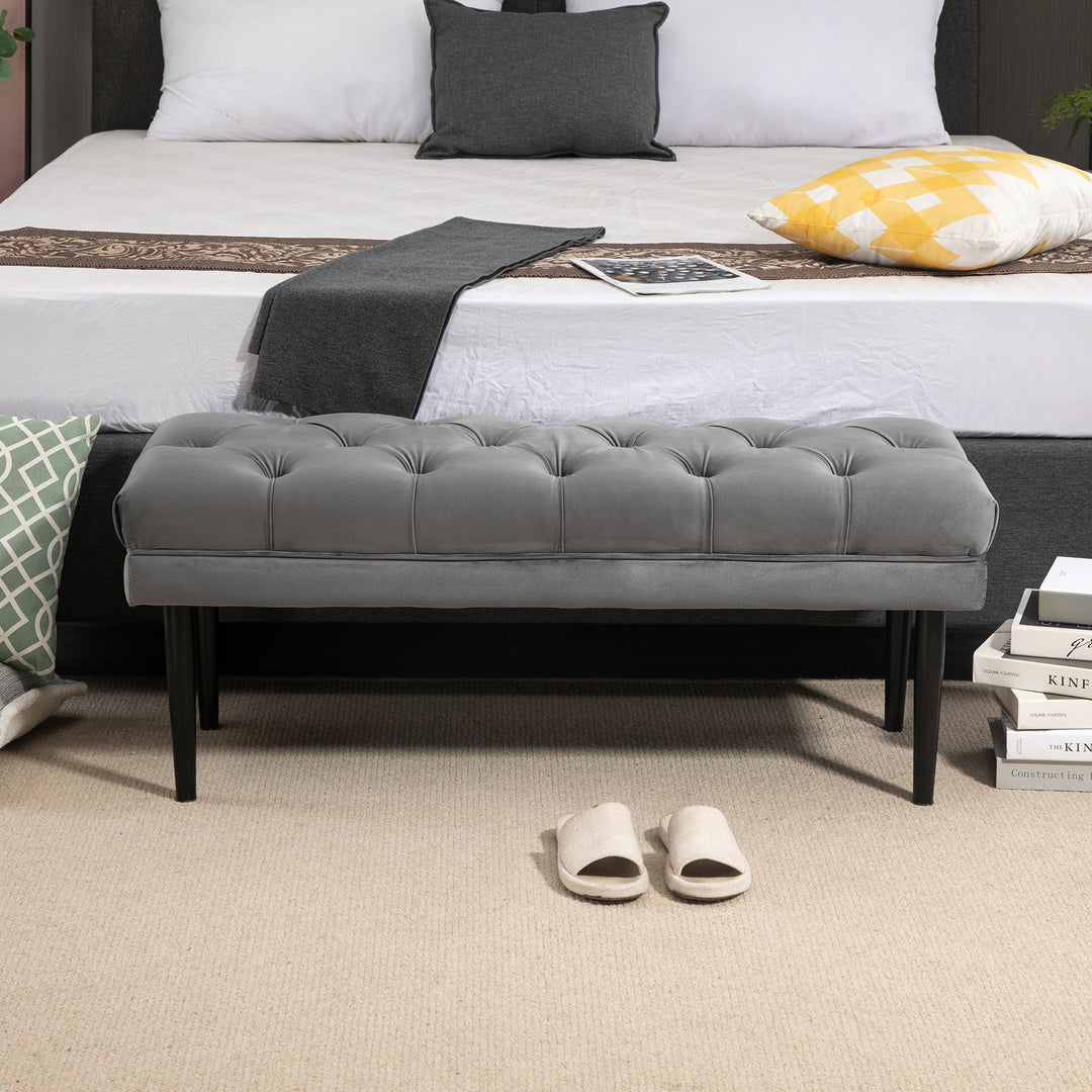Entryway Bench, Bed End Bench, Button Tufted Window, Bedroom, Hallway, Grey