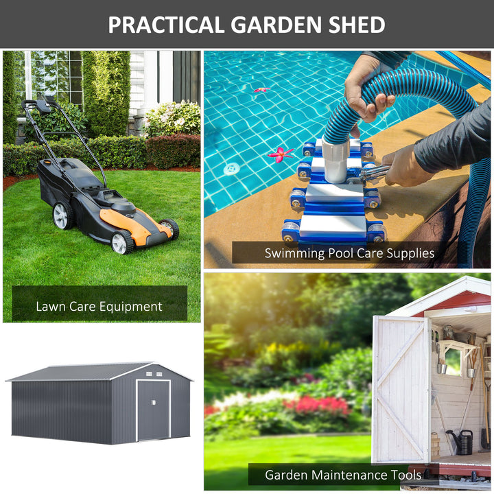 Outsunny 6.5 x 11FT Foundation Ventilation Steel Outdoor Garden Shed Grey