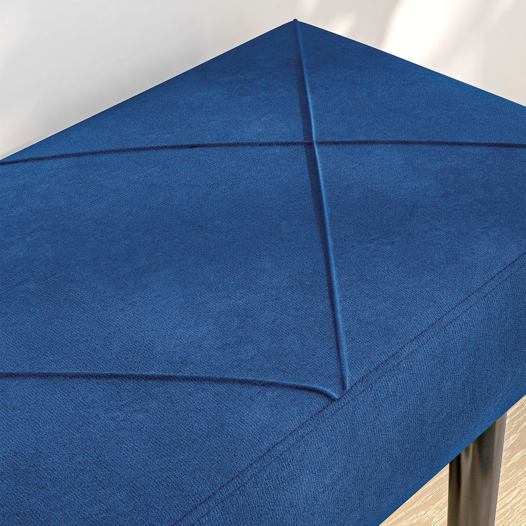End of Bed Bench with X-Shape Design and Steel Legs, Upholstered Hallway Bench for Bedroom, Blue