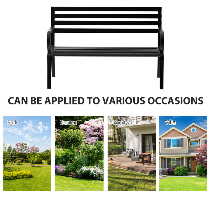 Outsunny 2 Seater Metal Garden Park Bench Porch Chair Furniture Patio Outdoor Park Loveseat Seat Black