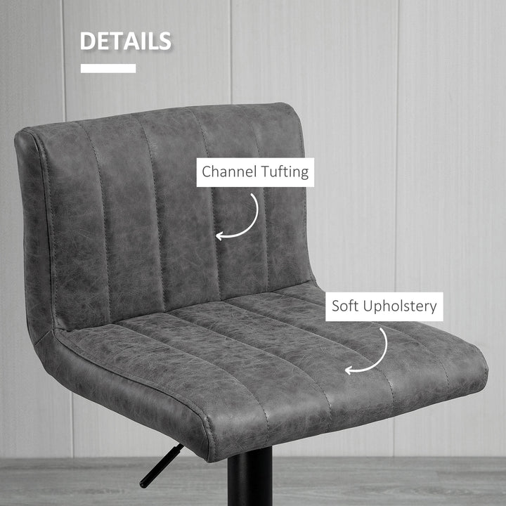 Barstools Set of 2 Adjustable Height Swivel Gas Lift PU Leather Counter Bar Chairs with Footrest, Grey