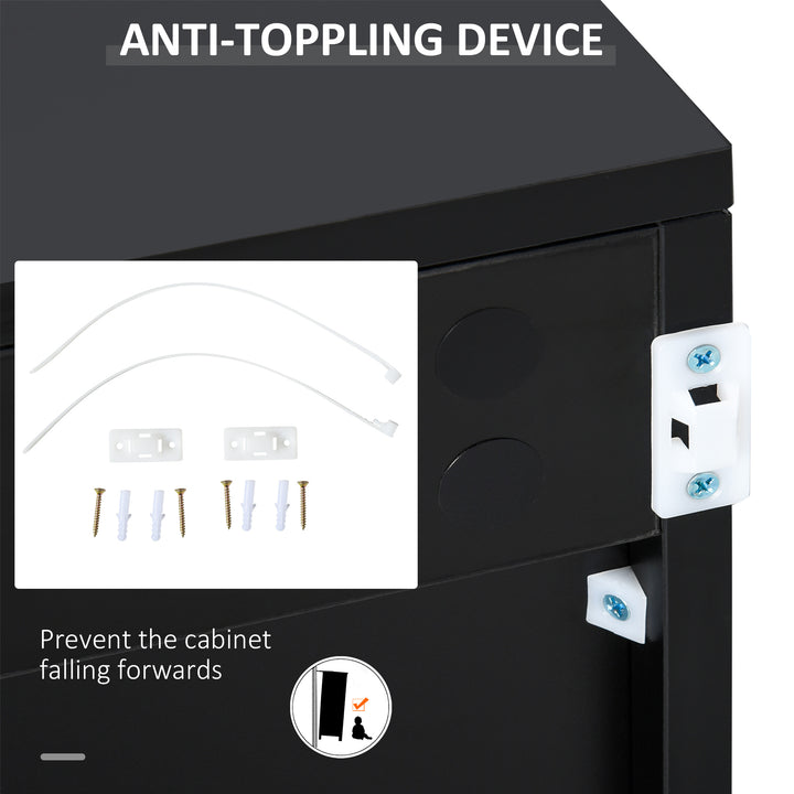 Modern Stylish Freestanding Push-Open Design Cabinet with 2 Drawer, 2 Door Cabinet, 2 Part Inner Space-Light Grey and Black