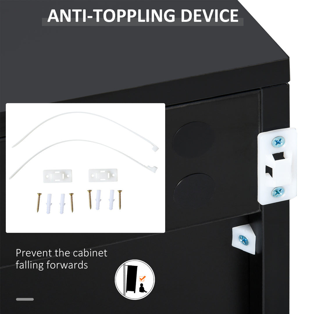 Modern Stylish Freestanding Push-Open Design Cabinet with 2 Drawer, 2 Door Cabinet, 2 Part Inner Space-Light Grey and Black