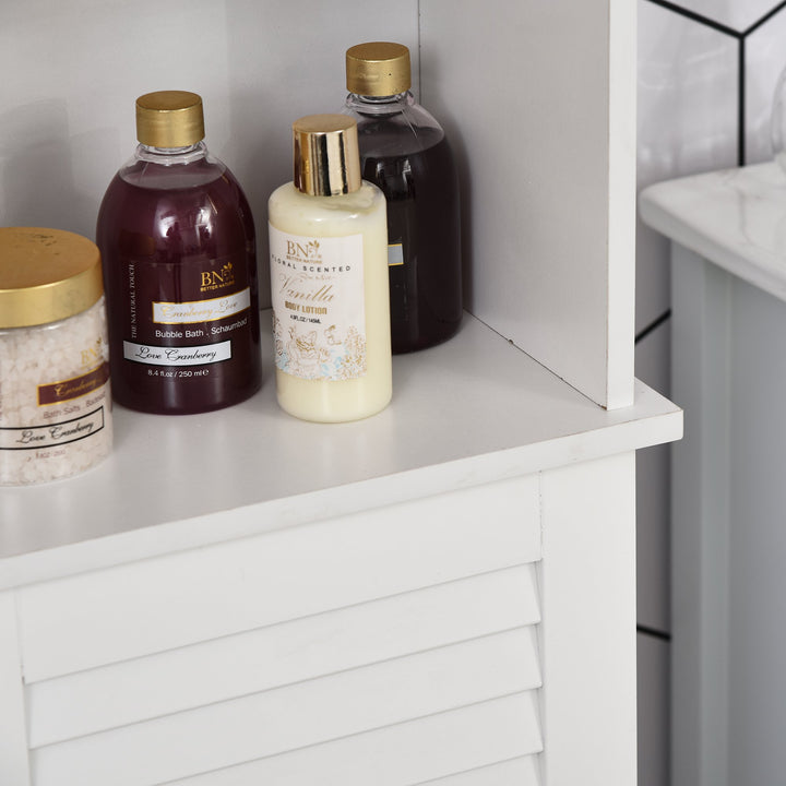 Freestanding Tallboy Bathroom Storage Cabinet w/ 6 Shelves Cupboard Tower Organisation Home Bathroom Furniture White