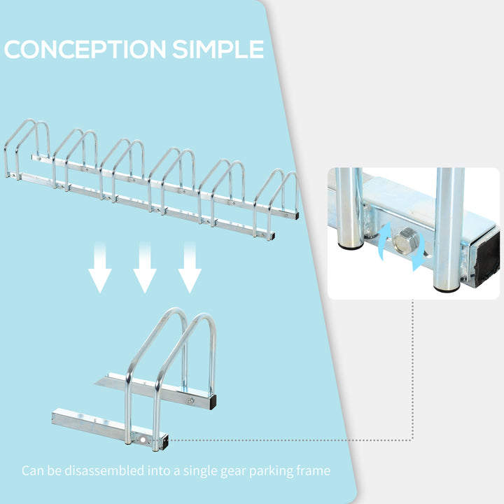 Bike Stand Parking Rack Floor or Wall Mount Bicycle Cycle Storage Locking Stand 179L x 33W x 27H (6 Racks, Silver)