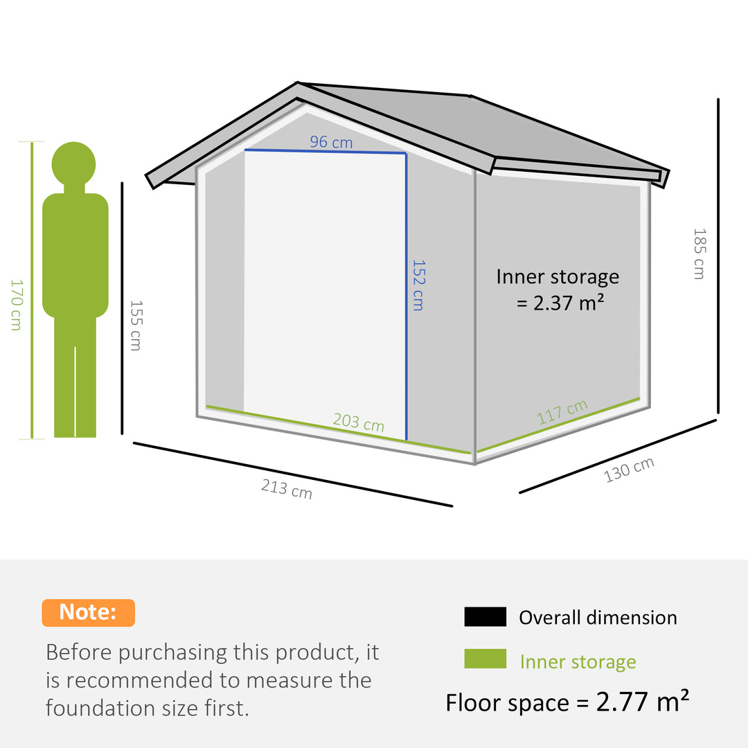 7ft x 4ft Lockable Garden Metal Storage Shed Large Patio Roofed Tool Storage Building Foundation Sheds Box Outdoor Furniture, Brown