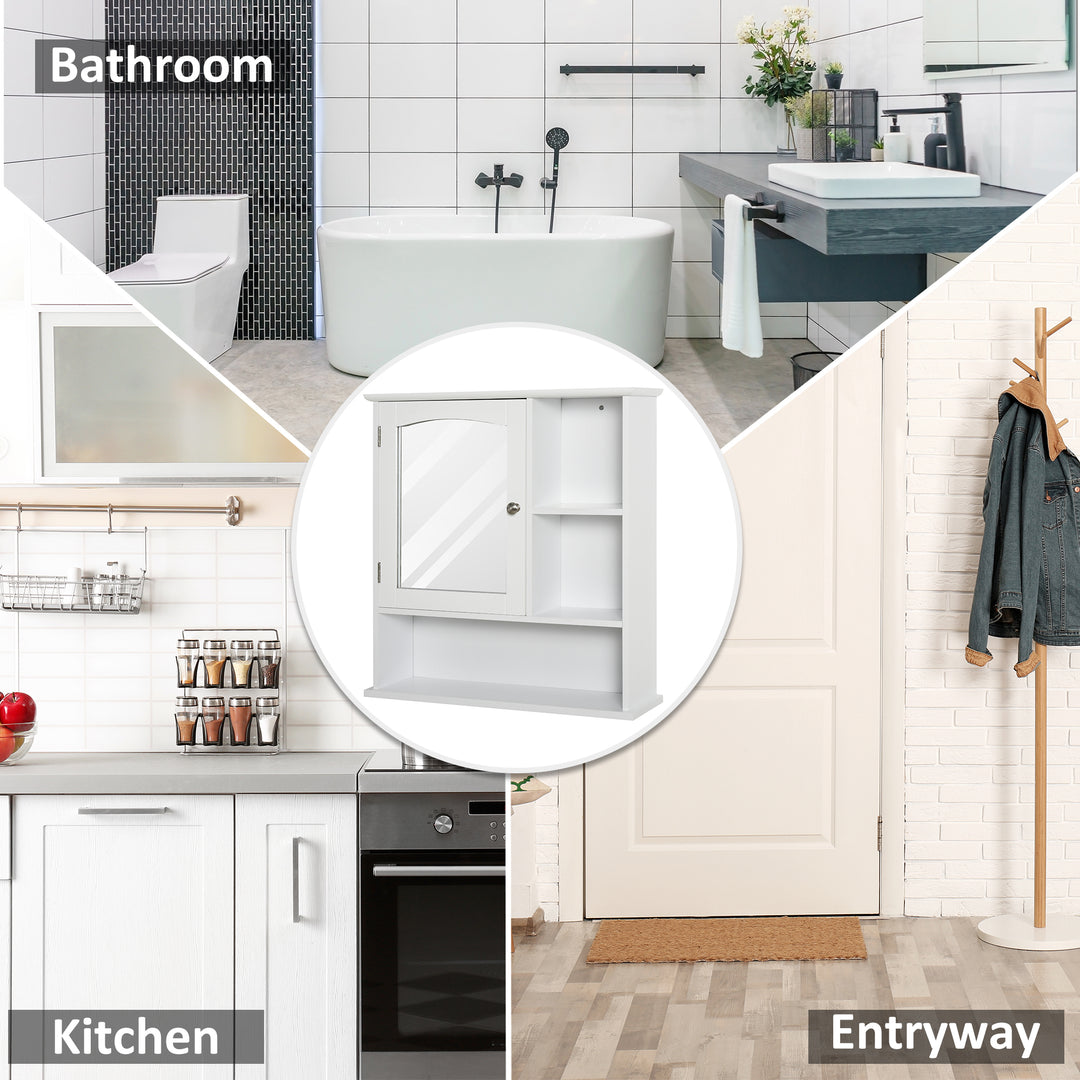 kleankin Bathroom Cabinet, Wall Mount Storage Organizer with Mirror, Adjustable Shelf for Bathroom, Kitchen, Bedroom, White