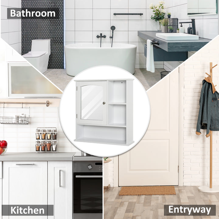 kleankin Bathroom Cabinet, Wall Mount Storage Organizer with Mirror, Adjustable Shelf for Bathroom, Kitchen, Bedroom, White