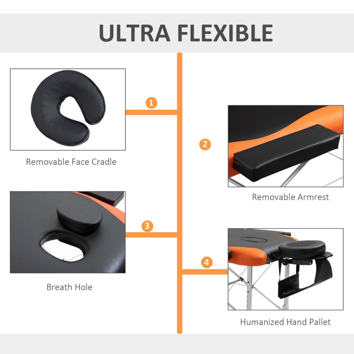 Foldable Massage Table Professional Salon SPA Facial Couch Bed Black and Orange