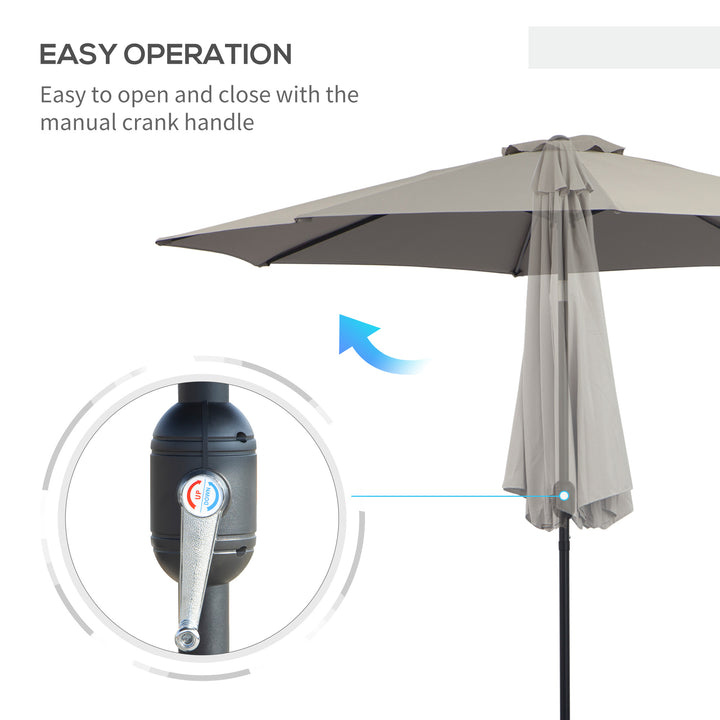 3(m) Tilting Parasol Garden Umbrellas, Outdoor Sun Shade with 8 Ribs, Tilt and Crank Handle for Balcony, Bench, Garden, Light Grey
