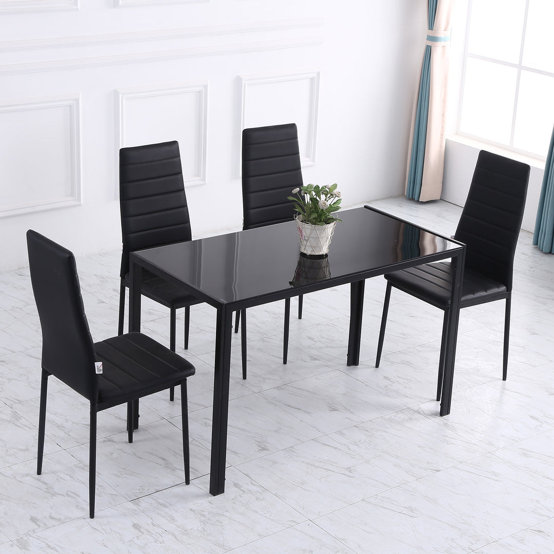 Modern Rectangular Dining Table for 4 People with Tempered Glass Top & Metal Legs - Black (Chairs Not Included)