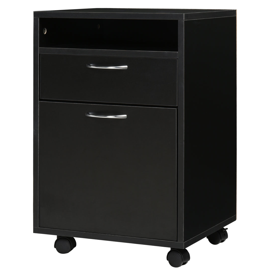 HOMCOM 60cm Storage Cabinet w/ Drawer Open Shelf Metal Handles 4 Wheels Office Home Organiser Mobile Printer Black