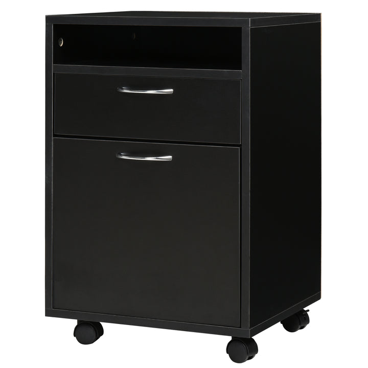 HOMCOM 60cm Storage Cabinet w/ Drawer Open Shelf Metal Handles 4 Wheels Office Home Organiser Mobile Printer Black