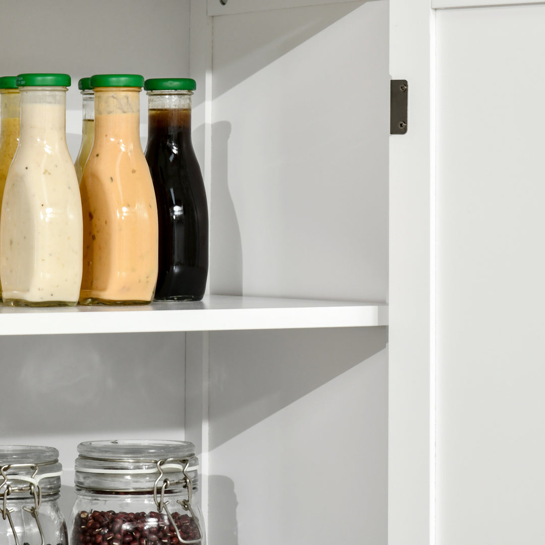 Freestanding Kitchen Cupboard with 4 Doors, Storage Cabinet with 6-Tier Shelving and 4 Adjustable Shelves, White